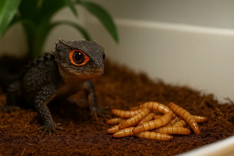 Red-eyed crocodile skink with its diet displayed, its eating habits, feeding tips.