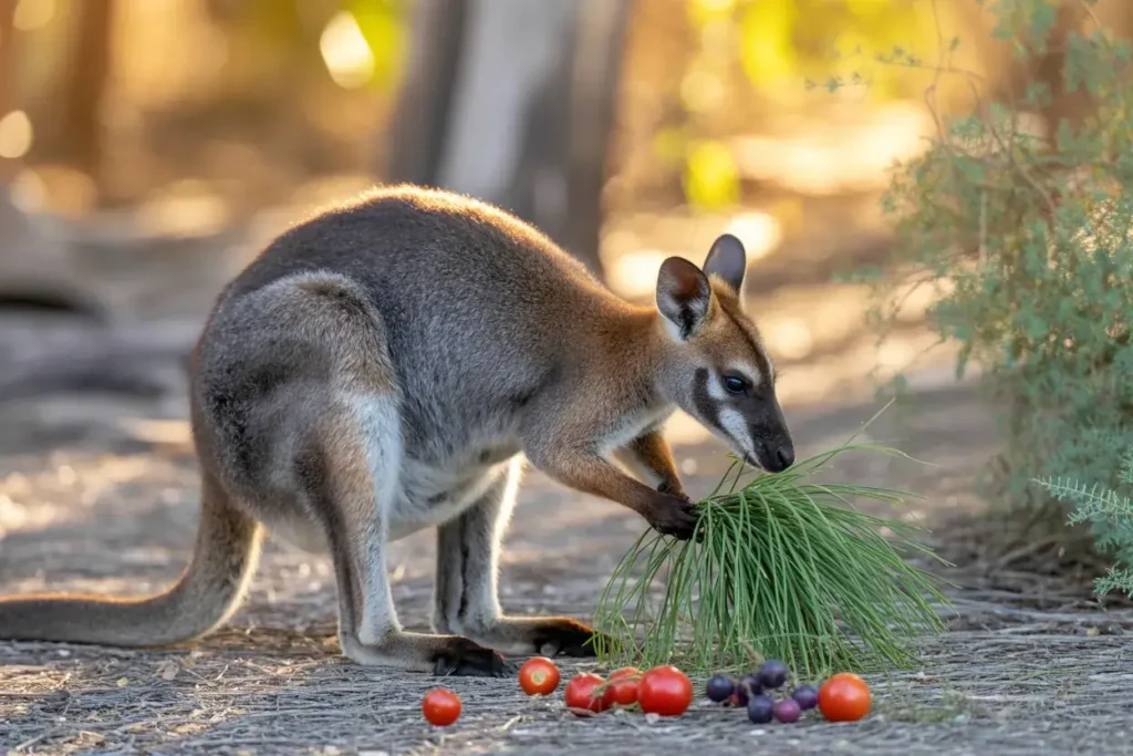 wallabies eating grass