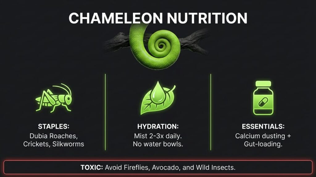 What Do Chameleons Eat? A Complete Nutrition Guide 1 Chameleon diet guide best insects and hydration tips