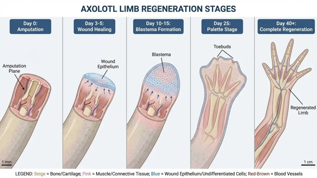 Cellular Resurrection: The Molecular Mechanisms of Axolotl Regeneration 1 Axolotl limb regeneration stages diagram
